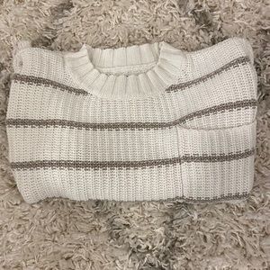 White/Tan Striped American Eagle Crewneck Sweater
